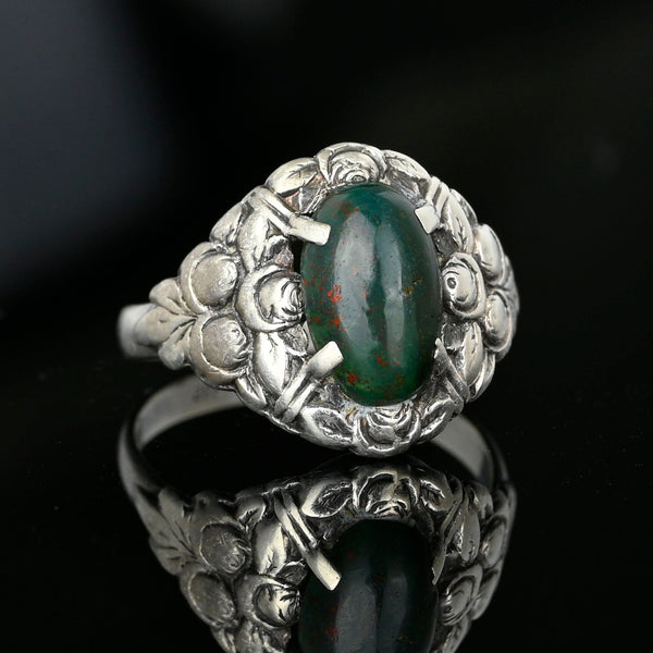Beautiful 935 Silver Rosebud Arts & Crafts Bloodstone Ring - Boylerpf
