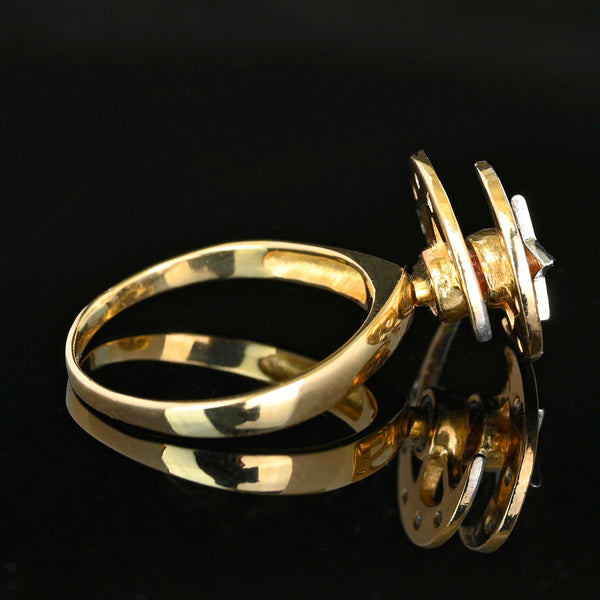 Vintage 14K Gold Diamond Kinetic Spinner Ring, Star & Moon