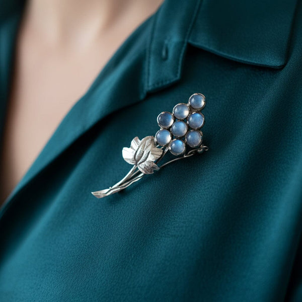 Antique Edwardian Moonstone Brooch in Sterling Silver