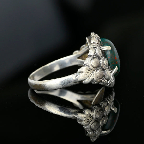 Beautiful 935 Silver Rosebud Arts & Crafts Bloodstone Ring - Boylerpf
