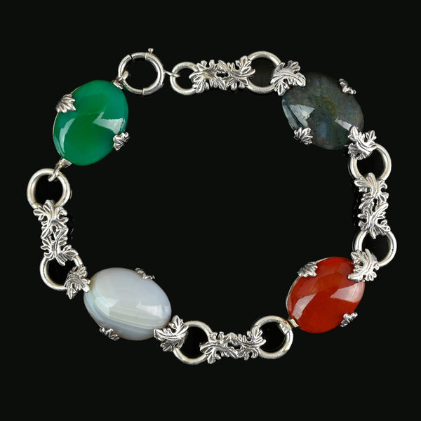 Arts & Crafts Silver Moss Agate Carnelian Chrysoprase Bracelet - Boylerpf