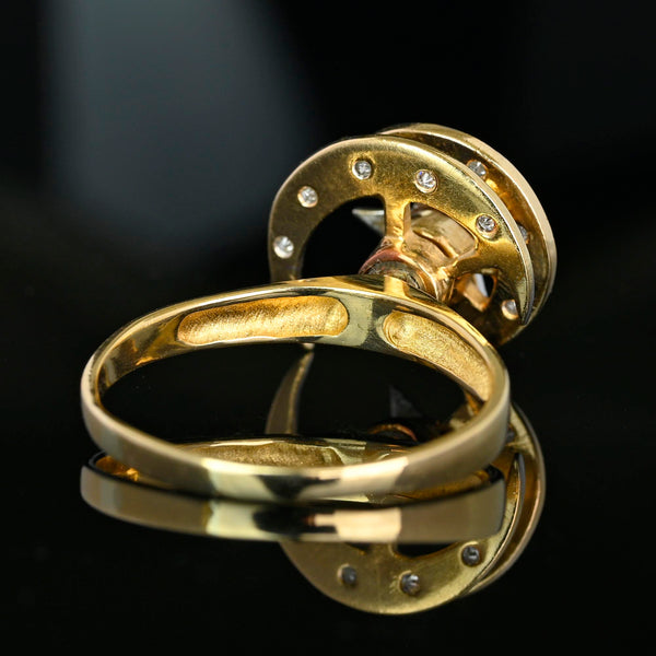 Vintage 14K Gold Diamond Kinetic Spinner Ring, Star & Moon