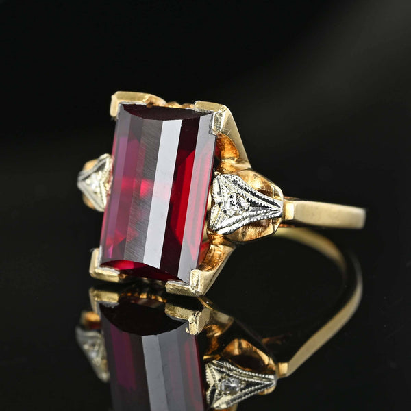 Art Deco Diamond Fancy Cut Ruby Ring in Gold - Boylerpf