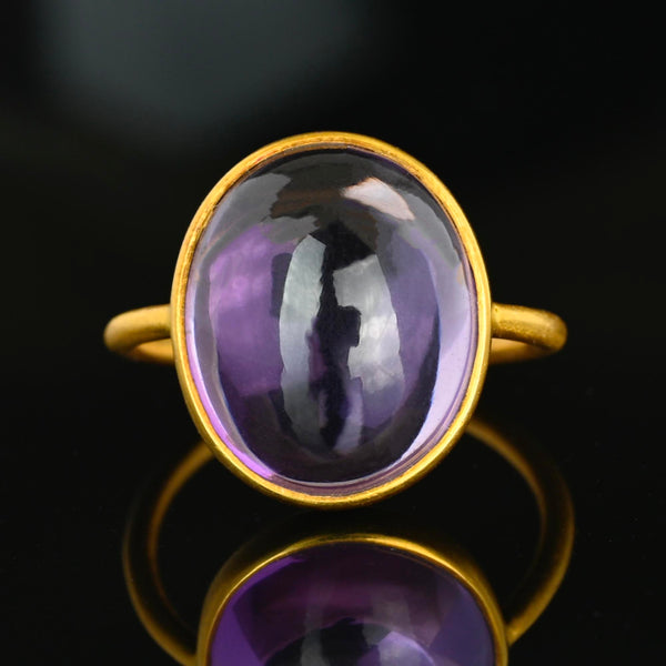 Vintage Natural Amethyst Cabochon 18K Gold Ring