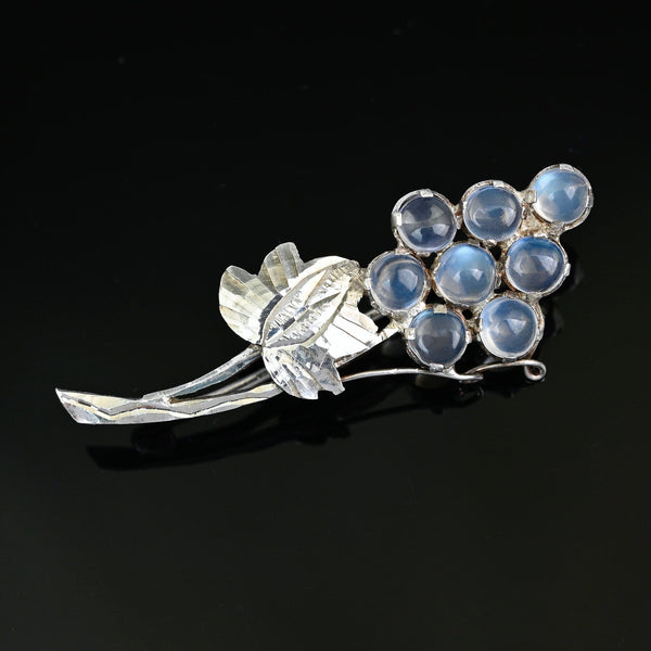 Antique Edwardian Moonstone Brooch in Sterling Silver