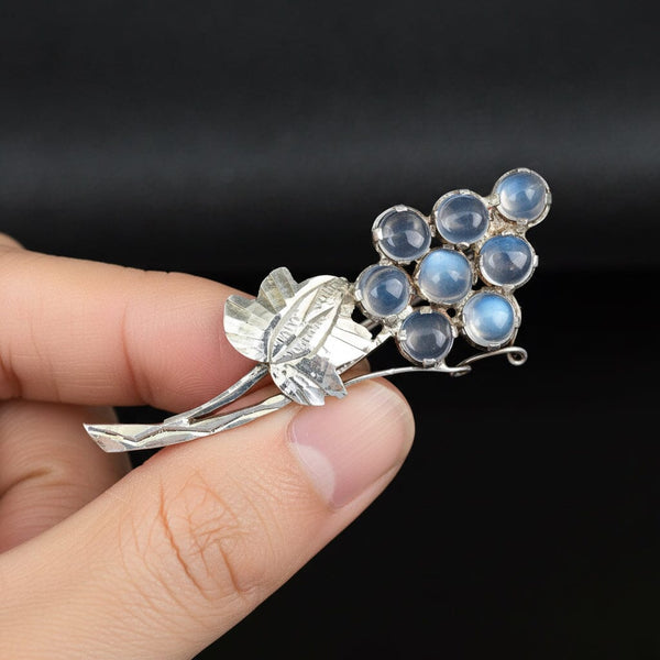 Antique Edwardian Moonstone Brooch in Sterling Silver