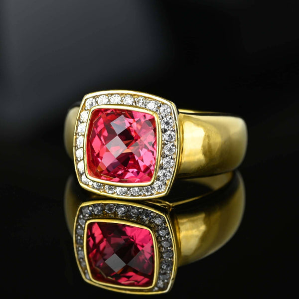 Chunky Hot Pink Spinel CZ Halo Cluster Ring - Boylerpf