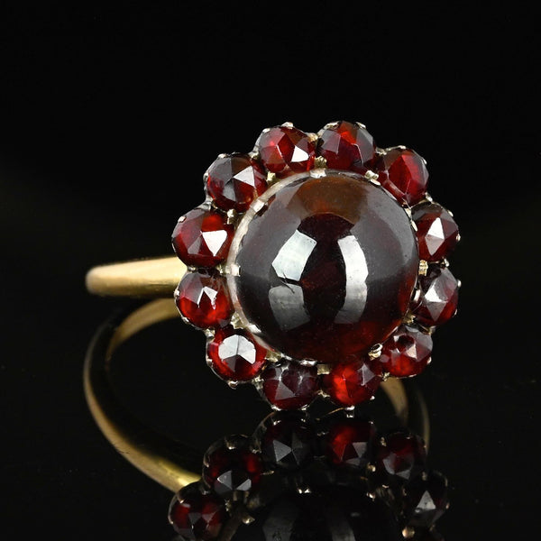 Antique Victorian 14K Gold Garnet Cabochon Ring - Boylerpf