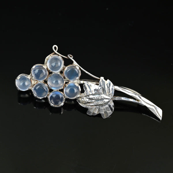 Antique Edwardian Moonstone Brooch in Sterling Silver