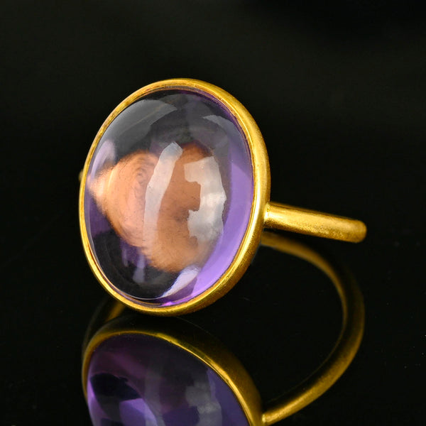 Vintage Natural Amethyst Cabochon 18K Gold Ring