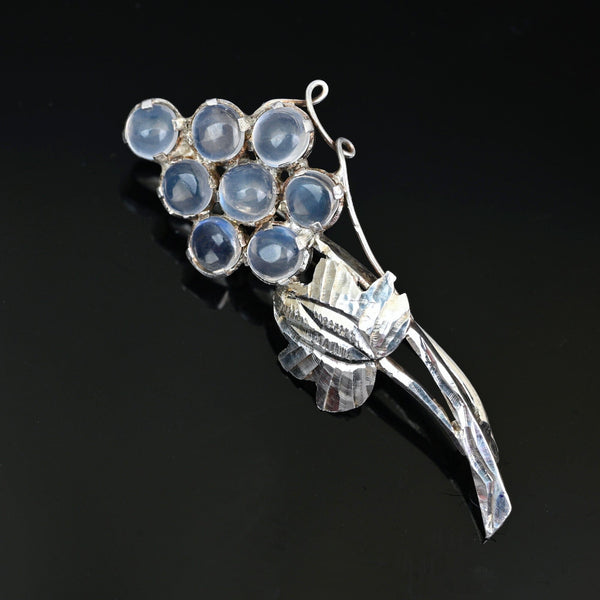 Antique Edwardian Moonstone Brooch in Sterling Silver