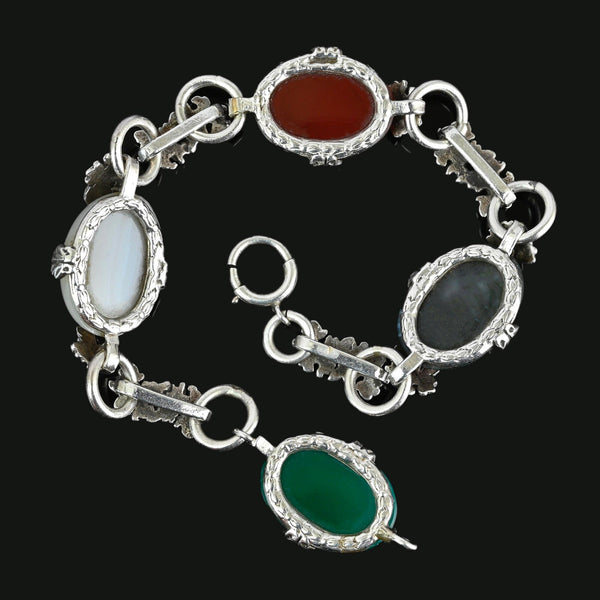 Arts & Crafts Silver Moss Agate Carnelian Chrysoprase Bracelet - Boylerpf