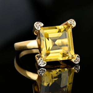 Vintage Diamond Heart Accent Square Step Cut Citrine Ring - Boylerpf