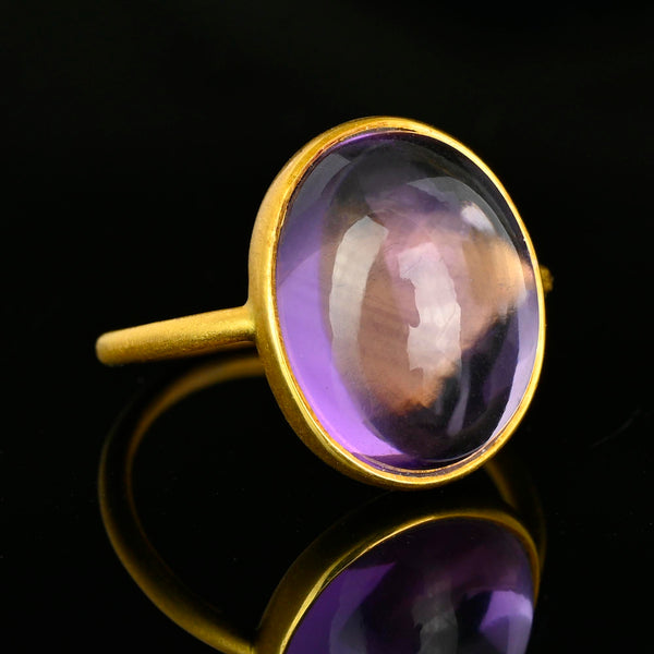 Vintage Natural Amethyst Cabochon 18K Gold Ring