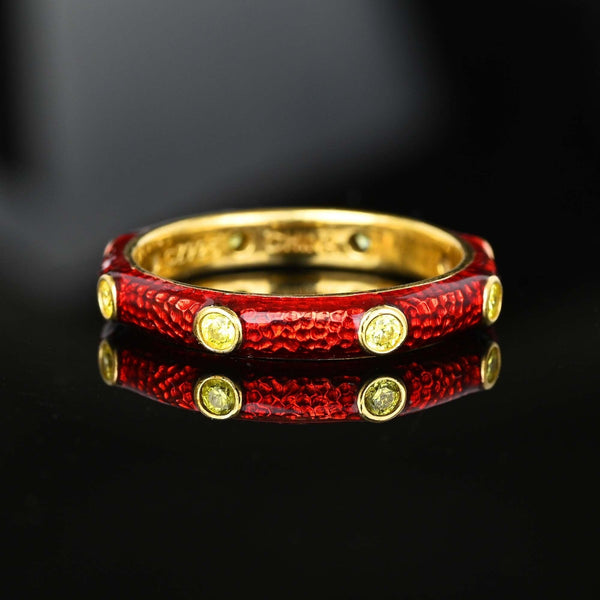 Red Enamel Peridot Band Ring, Sterling Silver Gold Gilt - Boylerpf