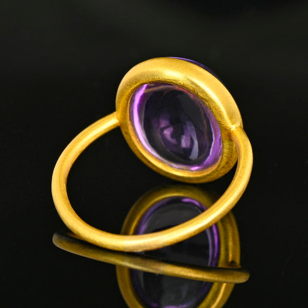 Vintage Natural Amethyst Cabochon 18K Gold Ring