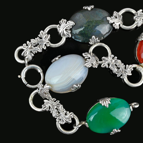 Arts & Crafts Silver Moss Agate Carnelian Chrysoprase Bracelet - Boylerpf