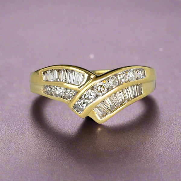 Vintage 14K Gold Chevron Wishbone 1CTW Diamond Ring - Boylerpf