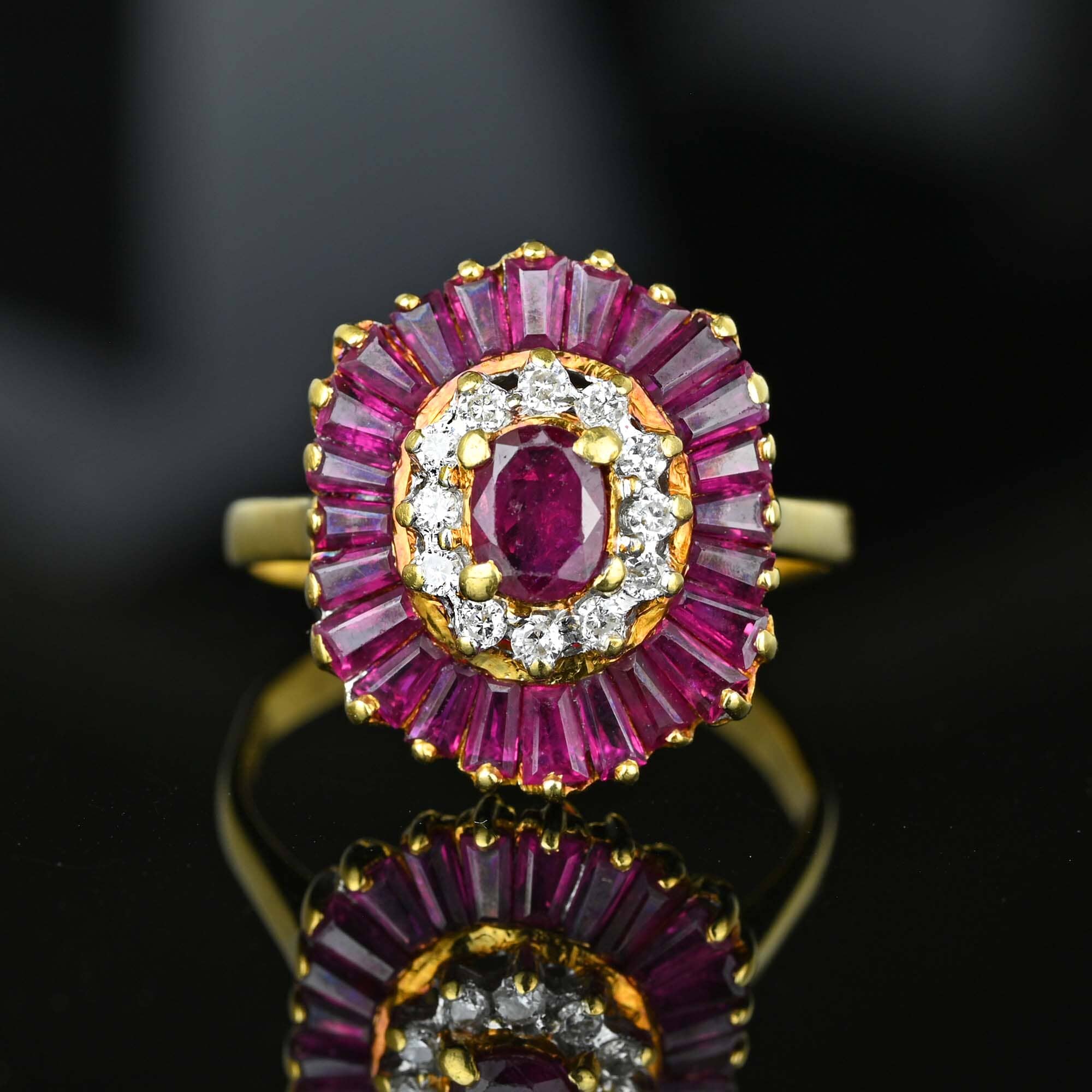 Vintage 18K Gold Ballerina Ruby Baguette Diamond Ring Boylerpf