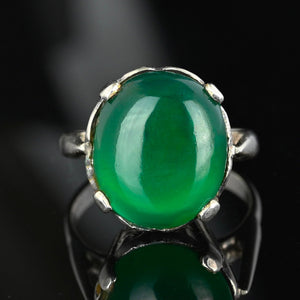 Art Deco Style Silver Green Chalcedony Chrysoprase Ring - Boylerpf