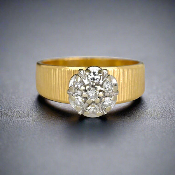 Vintage Daisy Cluster Diamond Wide Ring Band in 14K Gold - Boylerpf