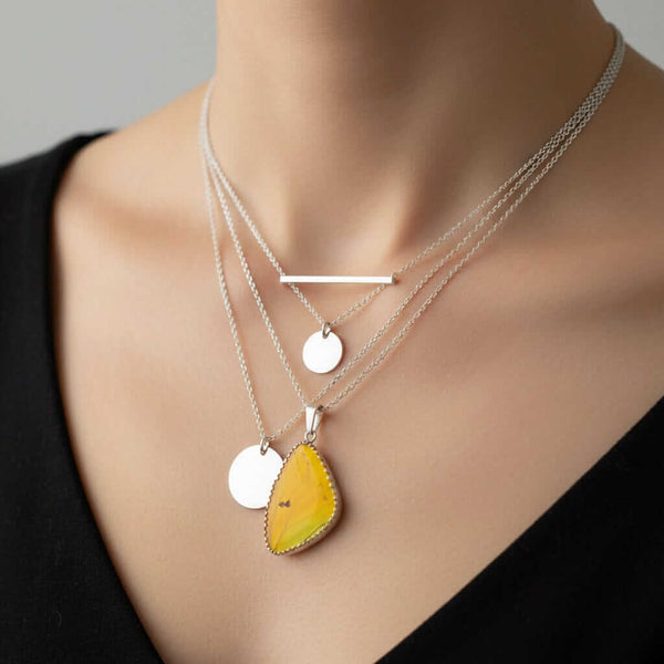 Vintage Silver Yellow Morpho Butterfly Wing Pendant - Boylerpf