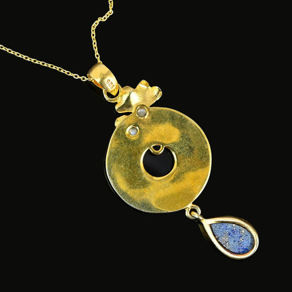 Art Nouveau Style Gold Vermeil Enamel Lapis Lazuli Necklace - Boylerpf