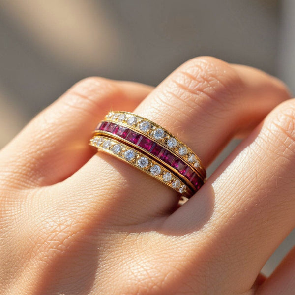 Art Deco 18K Gold Diamond Sapphire Ruby Flip Ring - Boylerpf