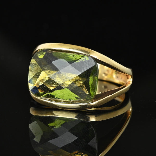 Unique 14K Gold Checkerboard Cut Natural Moldavite Ring - Boylerpf