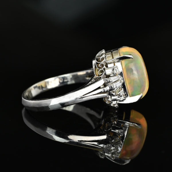 Vintage 3.70ct Jelly Opal Platinum Diamond Ring