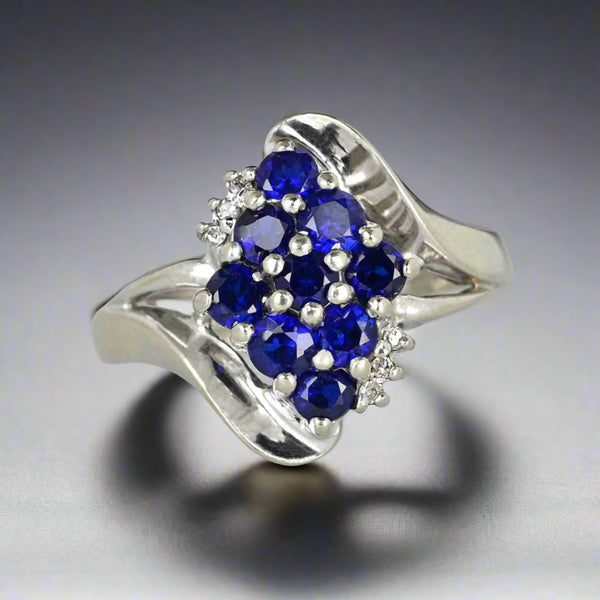 Vintage Diamond Accent Blue Sapphire Cluster Ring - Boylerpf