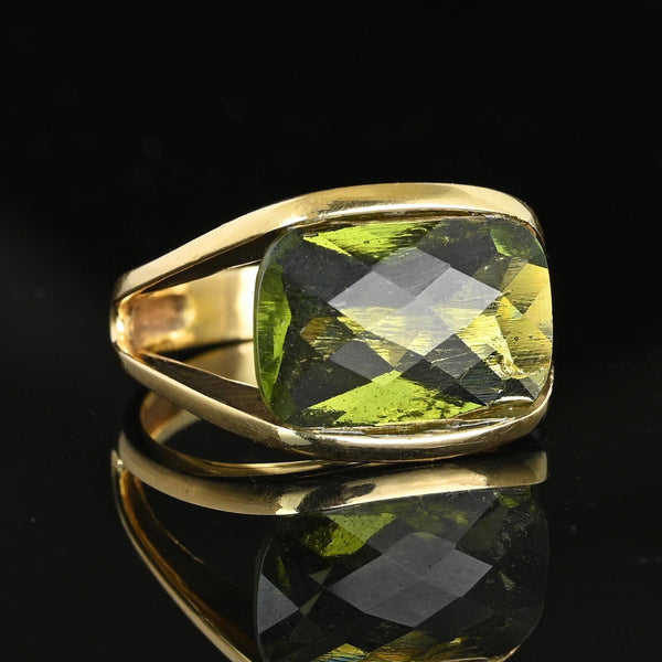 Unique 14K Gold Checkerboard Cut Natural Moldavite Ring - Boylerpf