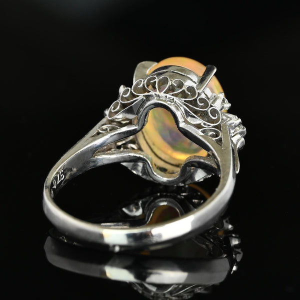 Vintage 3.70ct Jelly Opal Platinum Diamond Ring