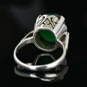 Art Deco Style Silver Green Chalcedony Chrysoprase Ring - Boylerpf