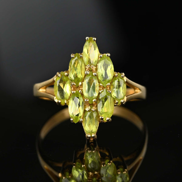 Vintage Gold Peridot Cluster Cocktail Ring - Boylerpf