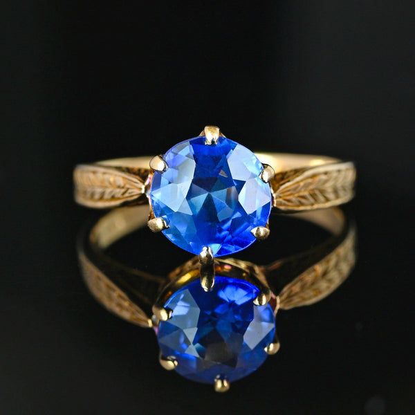Art Deco Gold Cornflower Blue Topaz Solitaire Ring - Boylerpf