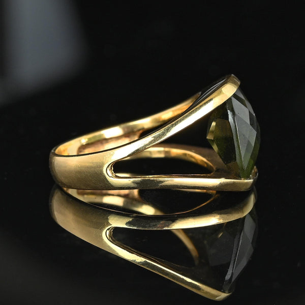 Unique 14K Gold Checkerboard Cut Natural Moldavite Ring - Boylerpf