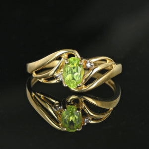 Vintage 10K Gold Bypass Diamond Peridot Ring - Boylerpf