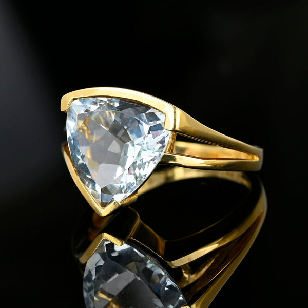 Vintage 14K Gold Trillion Cut Aquamarine Ring - Boylerpf