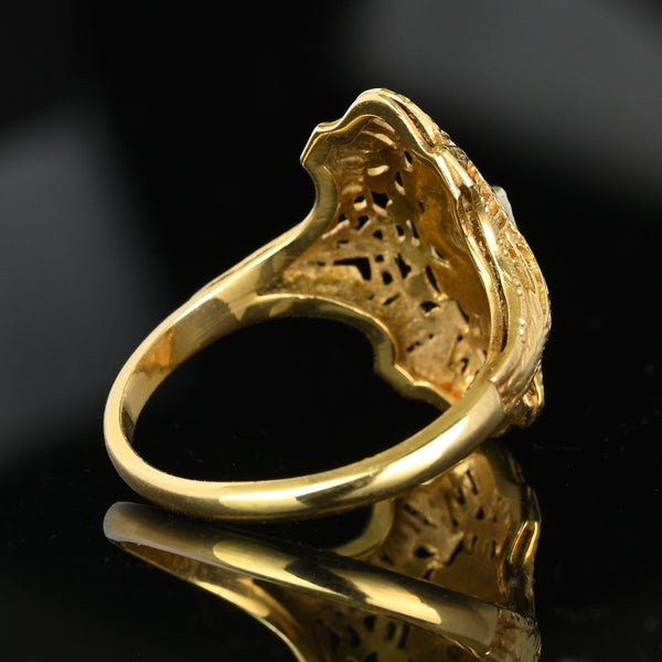 Art Deco 14K Gold Filigree Diamond Shield Ring - Boylerpf