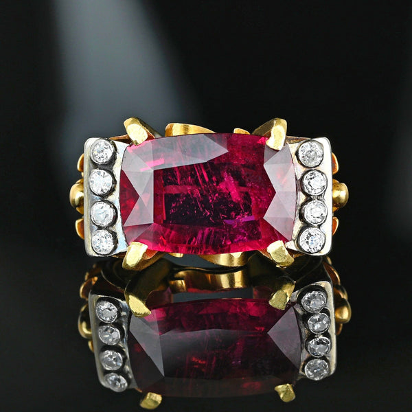 Vintage 1940s Tourmaline Diamond Ring 14K Gold 5.5ct - Boylerpf