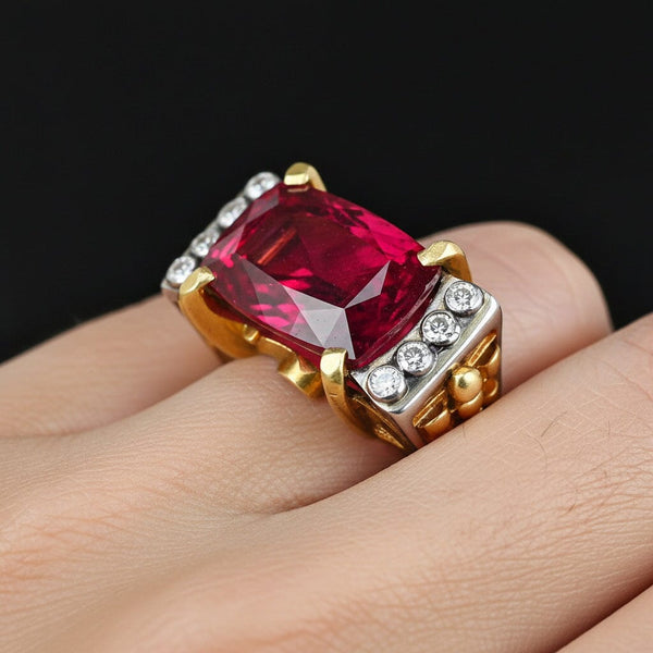 Vintage 1940s Tourmaline Diamond Ring 14K Gold 5.5ct - Boylerpf