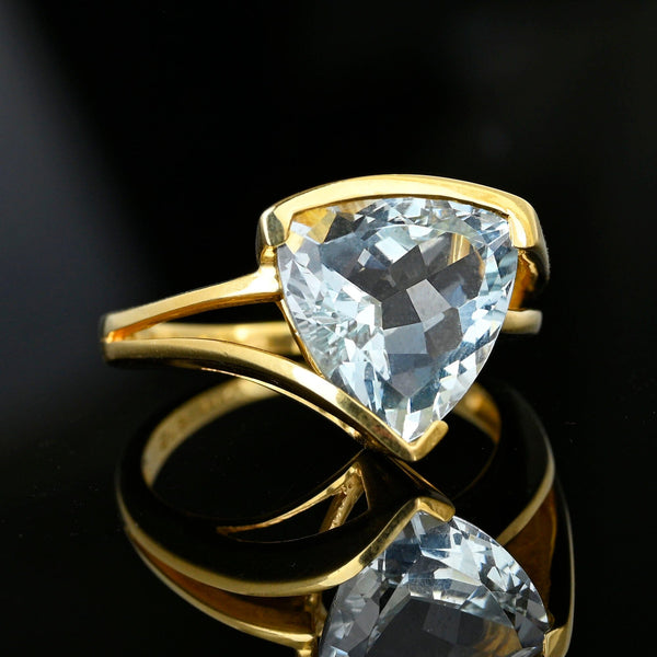 Vintage 14K Gold Trillion Cut Aquamarine Ring - Boylerpf