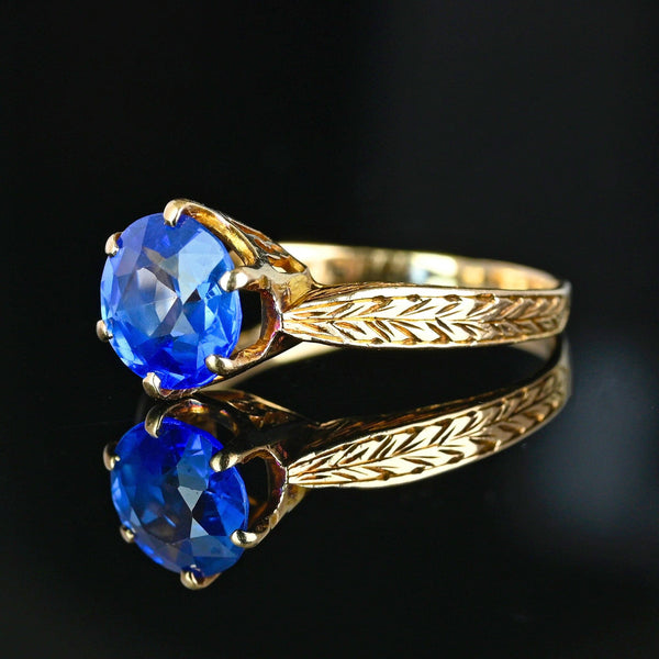 Art Deco Gold Cornflower Blue Topaz Solitaire Ring - Boylerpf
