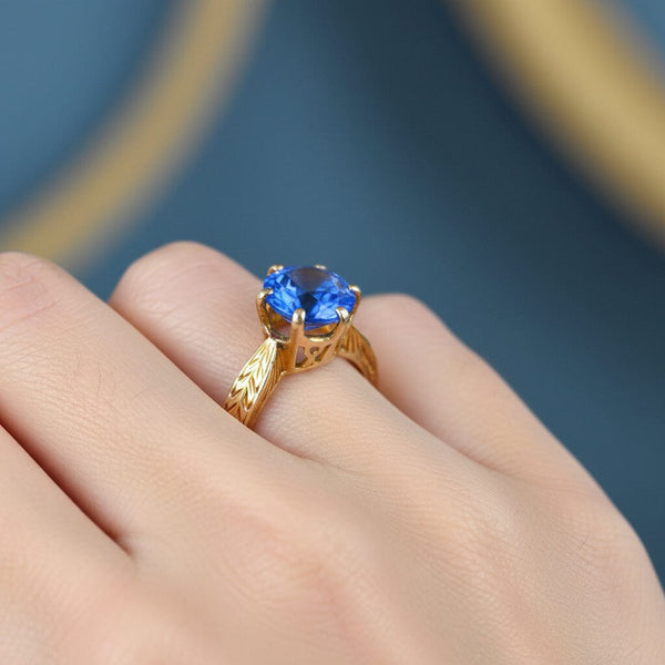 Art Deco Gold Cornflower Blue Topaz Solitaire Ring - Boylerpf