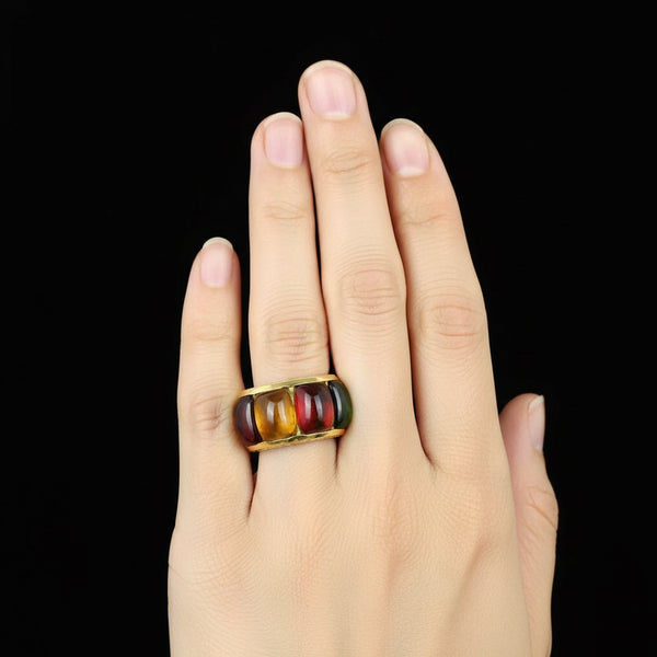 Stambolian 18K Gold Multi Color Cabochon Tourmaline Ring - Boylerpf