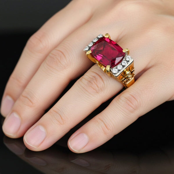 Vintage 1940s Tourmaline Diamond Ring 14K Gold 5.5ct - Boylerpf