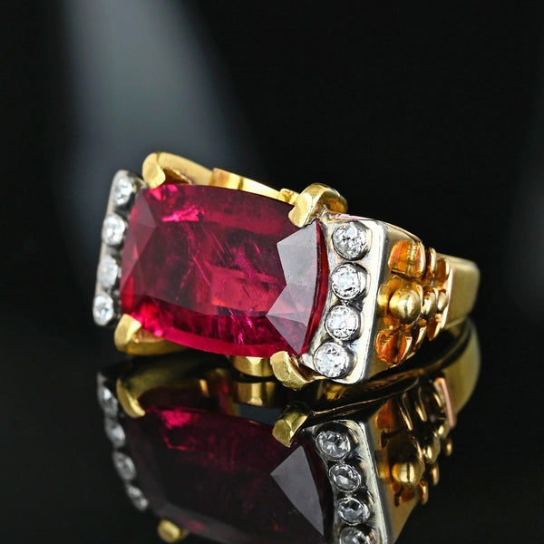 Vintage 1940s Tourmaline Diamond Ring 14K Gold 5.5ct - Boylerpf