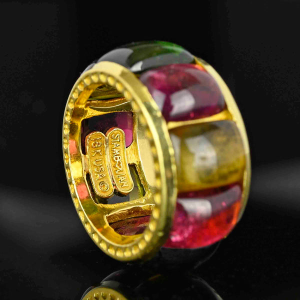 Stambolian 18K Gold Multi Color Cabochon Tourmaline Ring - Boylerpf