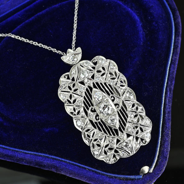 Art Deco Platinum 1.75 CTW Diamond Brooch Pendant - Boylerpf